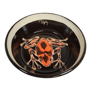 Vintage Poisonous Neon Orange Dart Frog Black Centerpiece Bowl 3D UP Art Pottery
